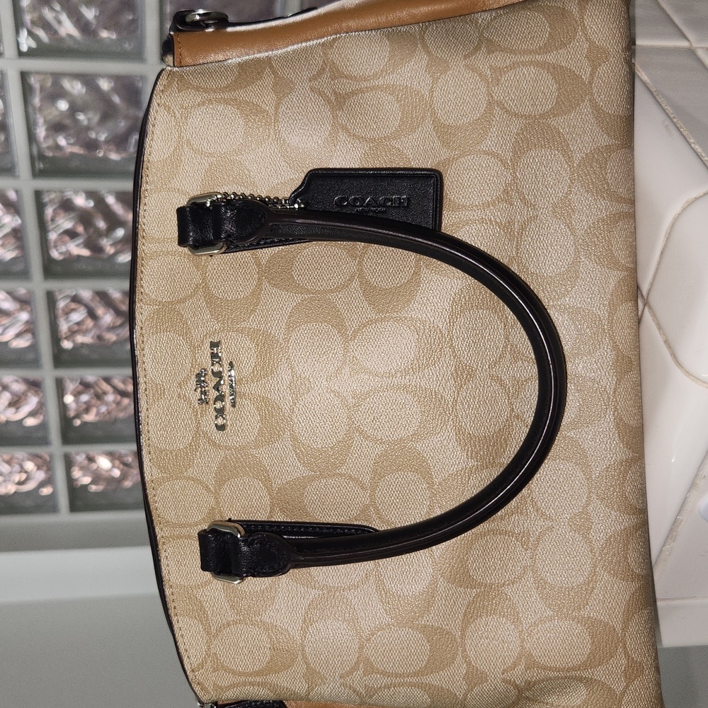 Coach Beige and Black Signature Satchel